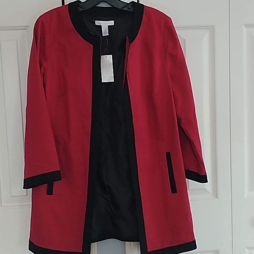 Chico's Color Block Sultry Red Duster Coat Jacket Sz Chico's 1 (US Small) NWT - Picture 6 of 11